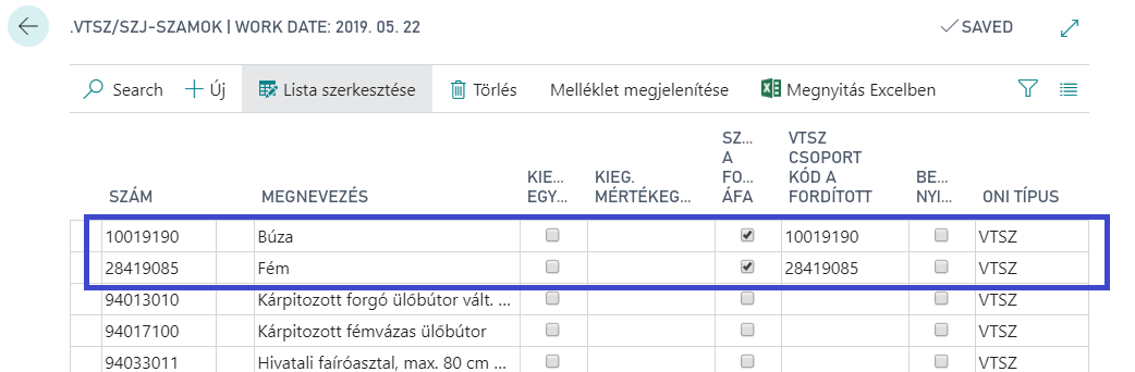 VTSZ szám