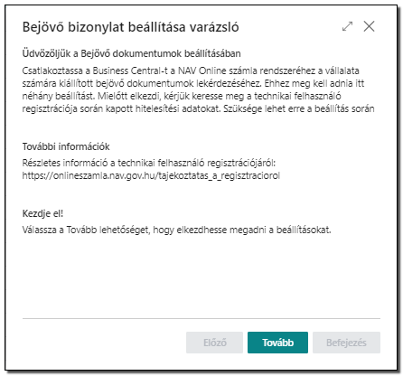 Bejövő bizonylat beállítás