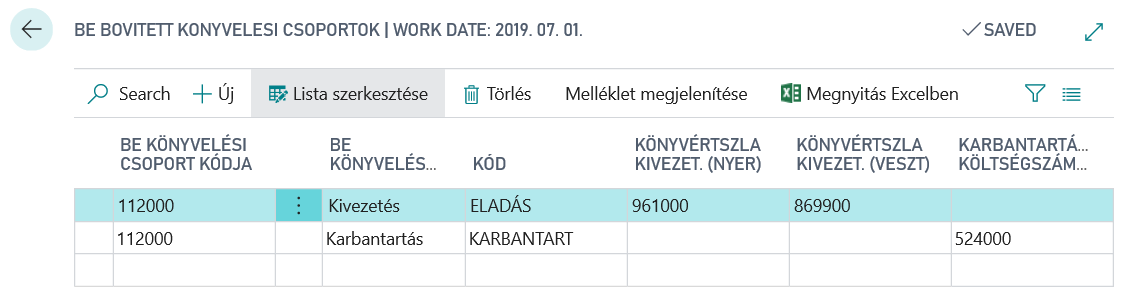 BE bővített könyvelési csoportok