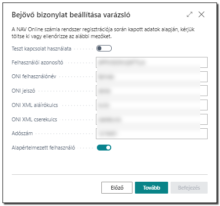 Bejövő bizonylat beállítás