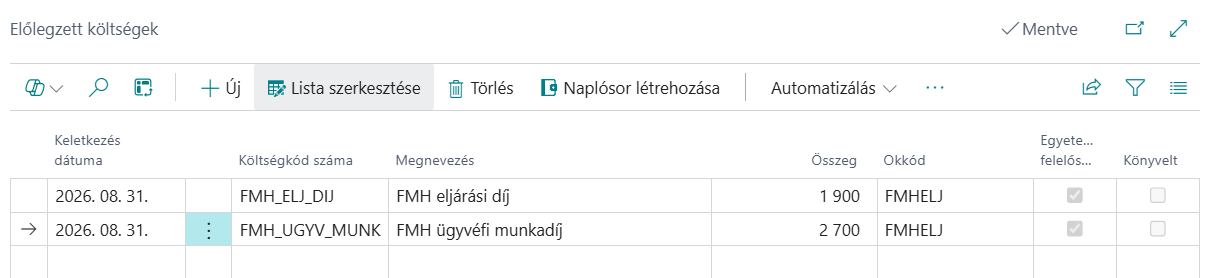 Előlegzett költségek