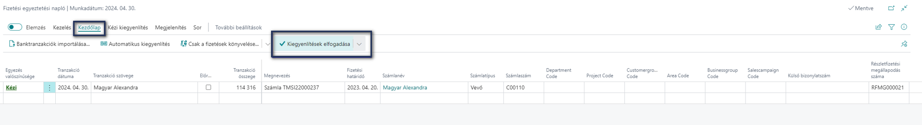 Fizetési egyeztetési napló