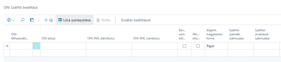 ONI szállító beállítása