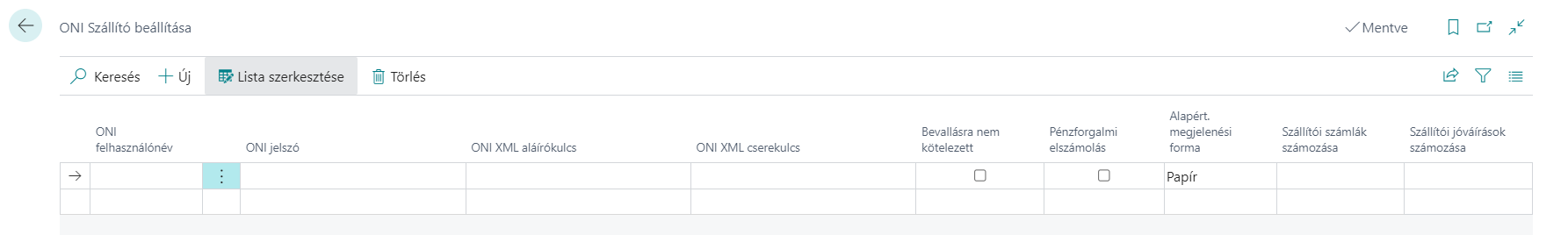 ONI szállító beállítása