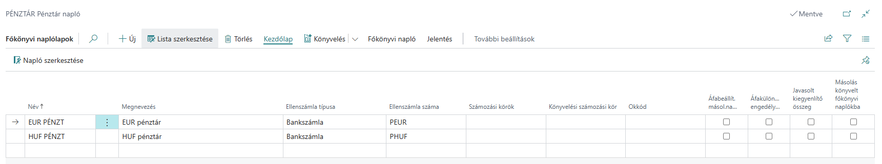 Pénztár napló