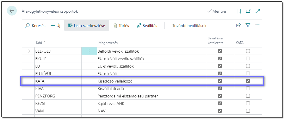 Áfa ügyletkönyvelési csoportok