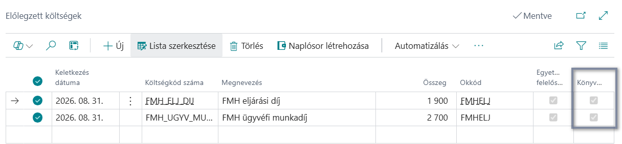 Előlegzett költségek
