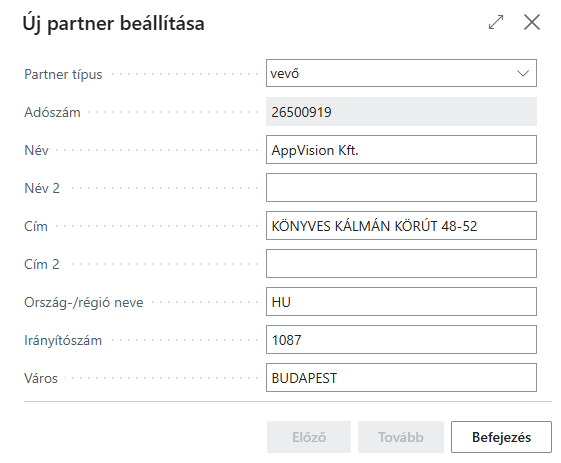 Új partner felvétele