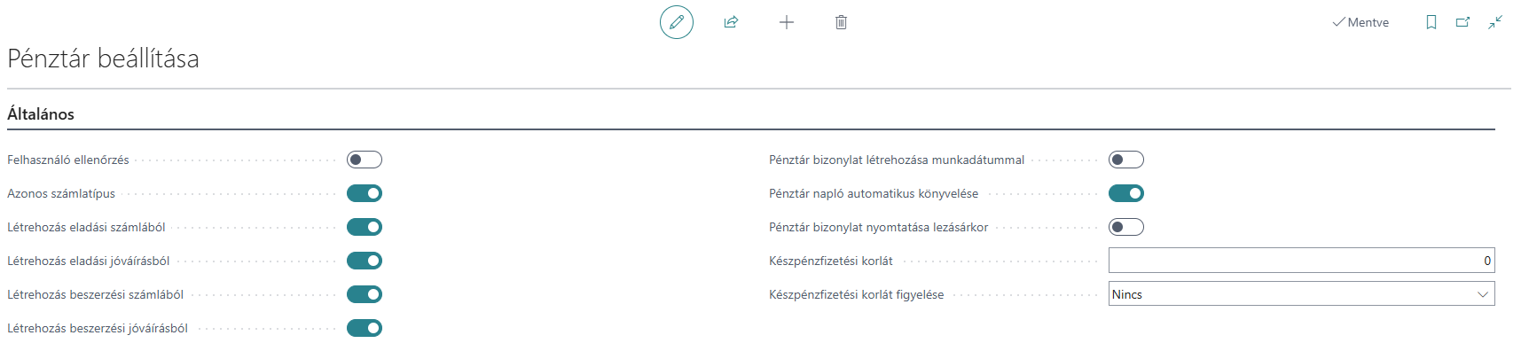 Pénztár beállítása