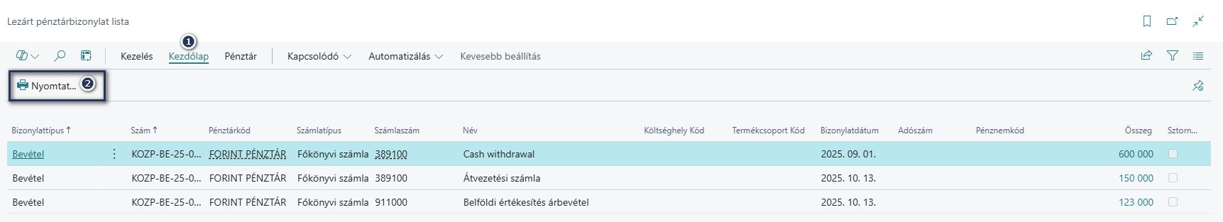 Lezárt bevételi pénztárbizonylat