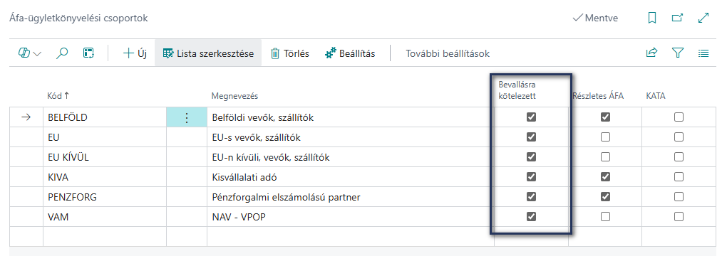 Áfa ügyletkönyvelési csoport