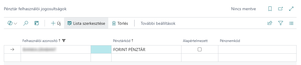 Pénztár felhasználói jogosultságok