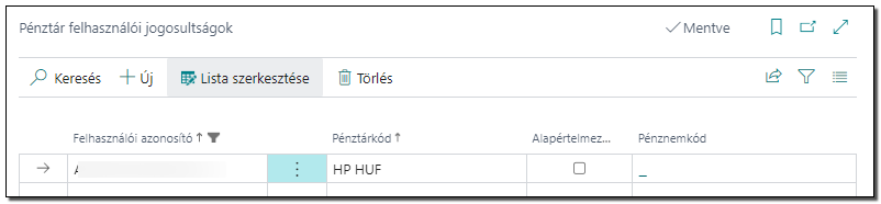 Pénztár felhasználói jogosultságok