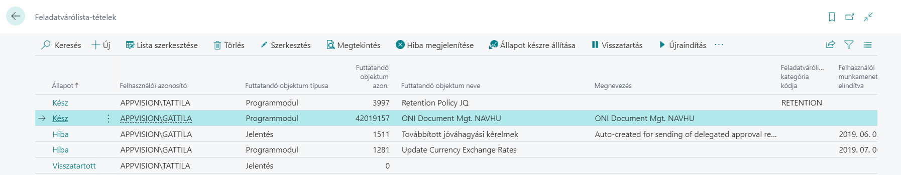 Feladatvárólista-tételek