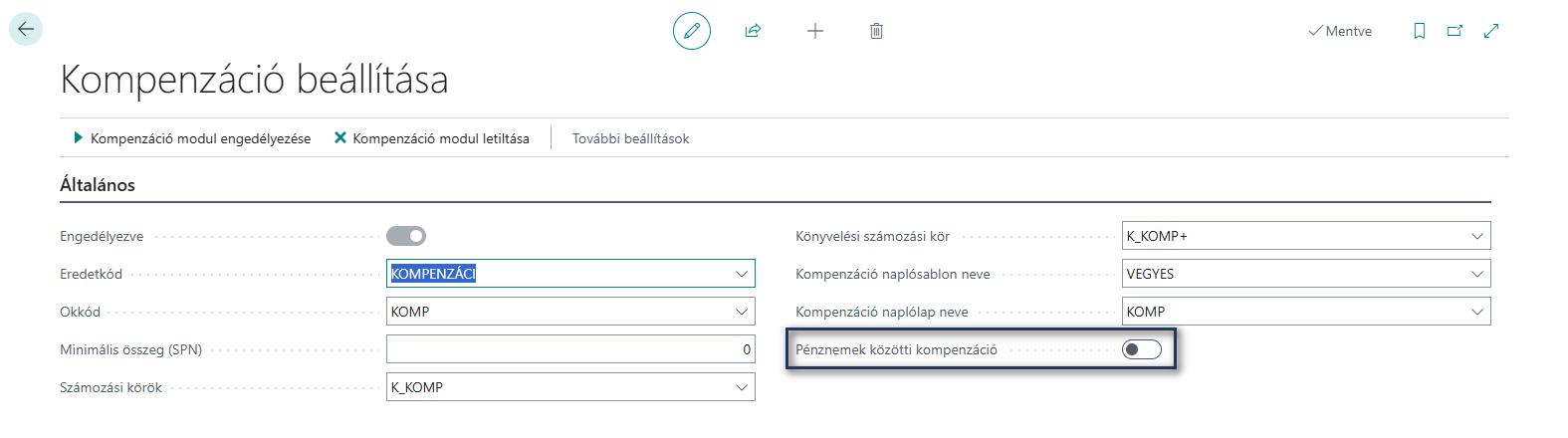 Kompenzáció beállítása