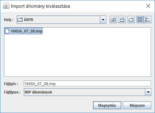 Import állomány kiválasztása