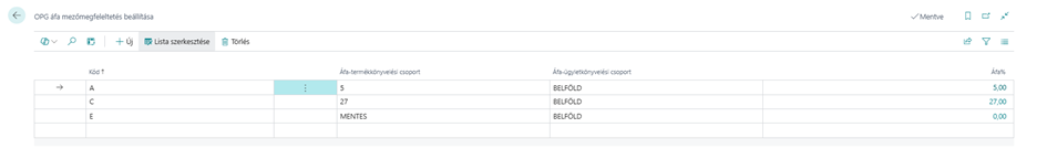 Áfa mezőmegfeleltetés beállítása