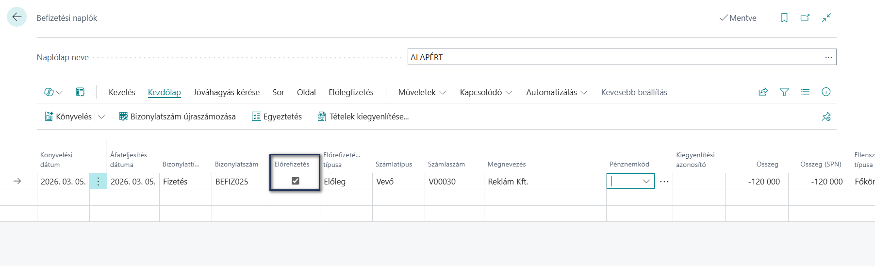 Befizetési naplók