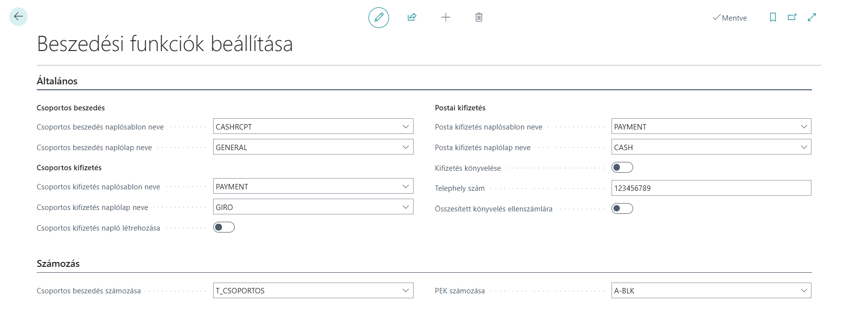 Beszedési funkciók beállítása