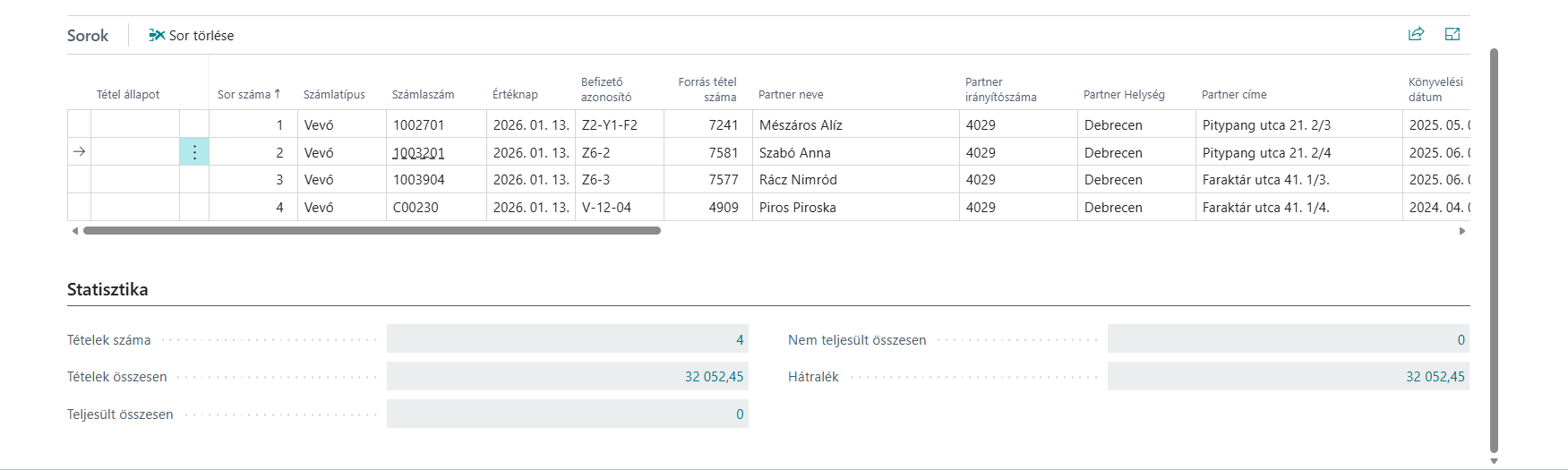 csoportos kifizetés sorok