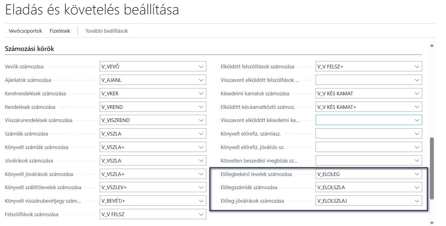 Eladás és követelés beállítása