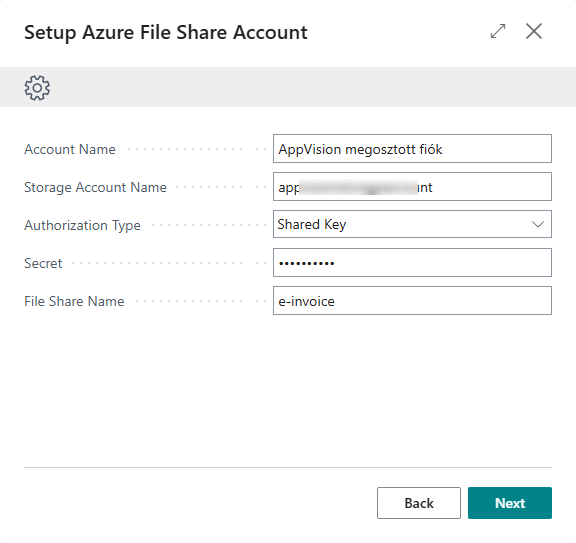 Azure file share hozzáadása