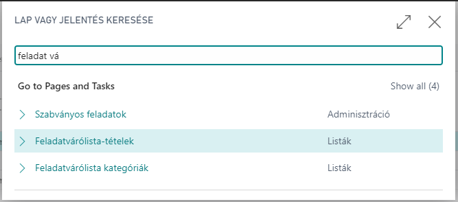 Feladatvárólista-tételek keresése