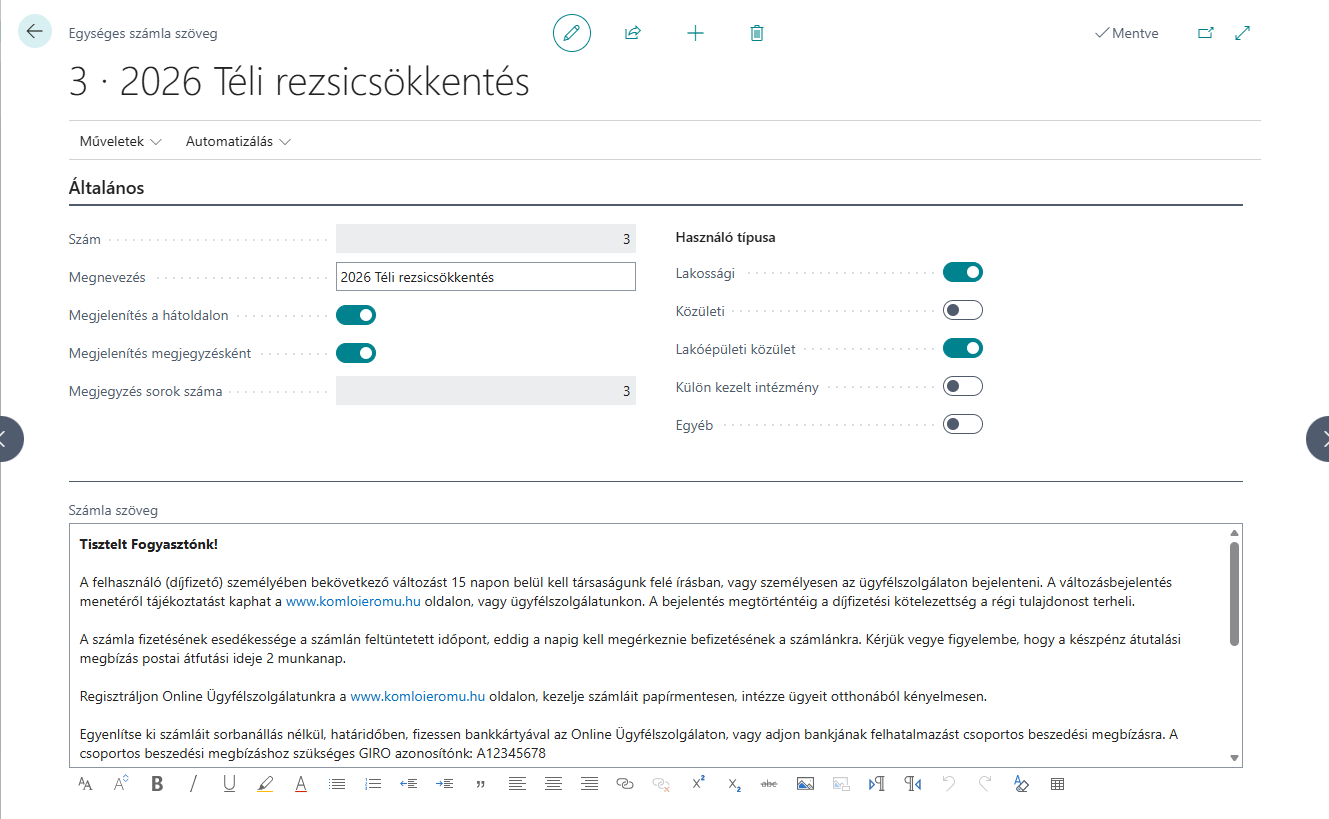 Egységes számla szövegek karton