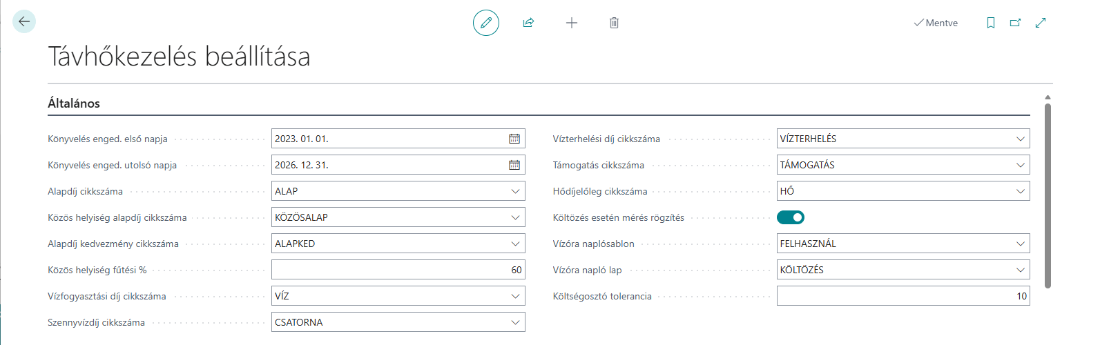 Távhőkezelés beállítása - Általános