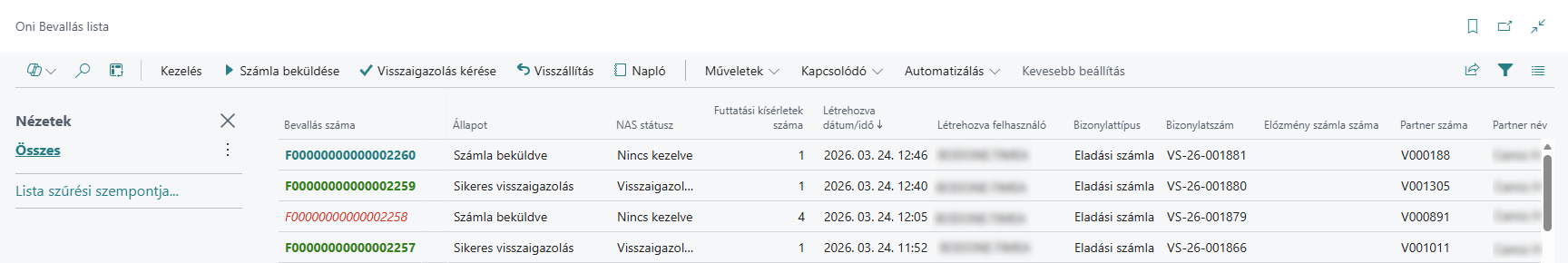 ONI Bevallás lista