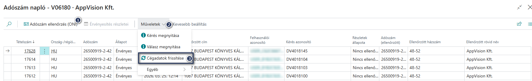 Adószám napló