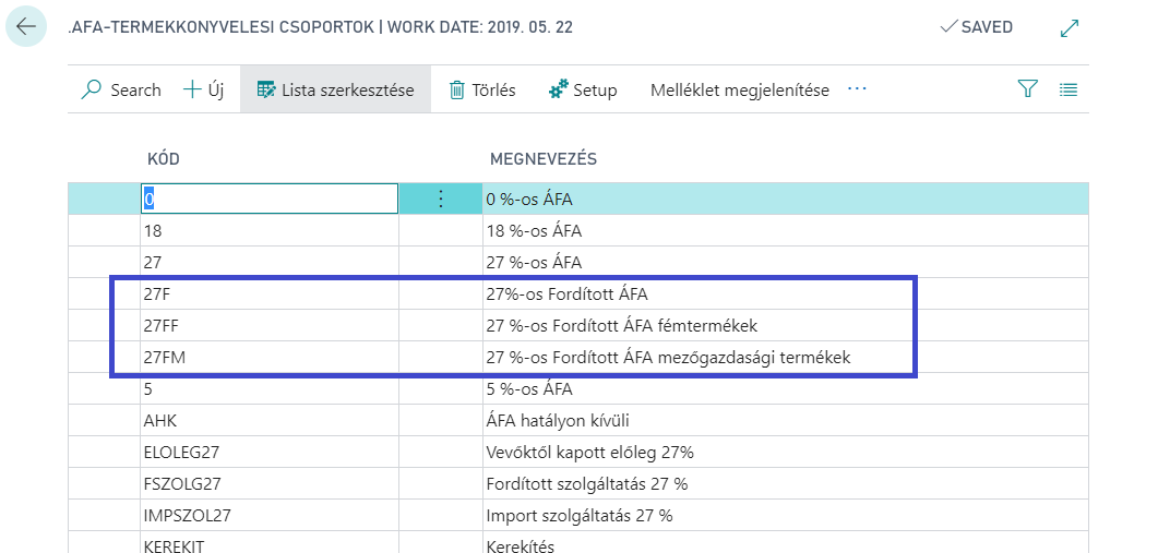 ÁFA termékkönyvelési csoportok