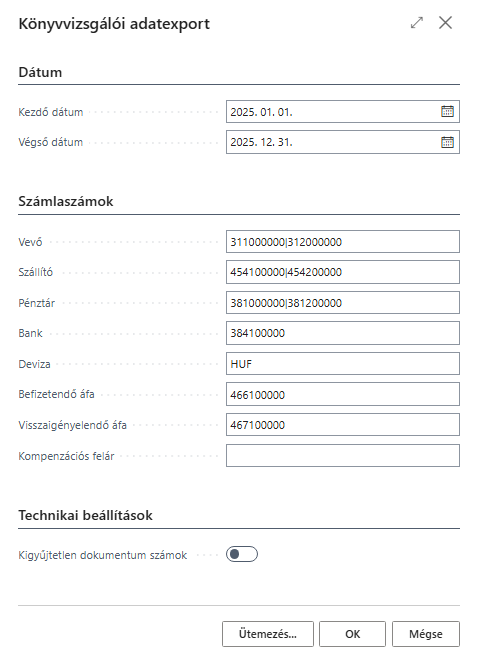 Könyvvizsgálói adatexport