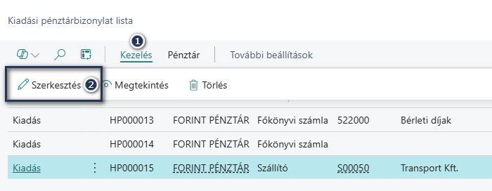 Kiadási pénztárbizonylat lista