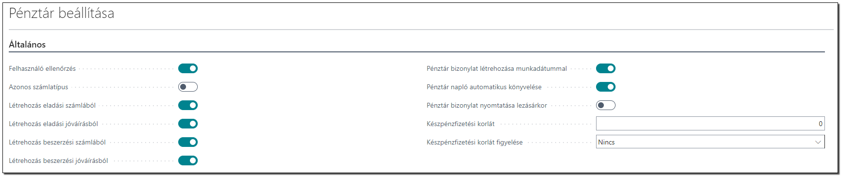 Pénztár beállítása