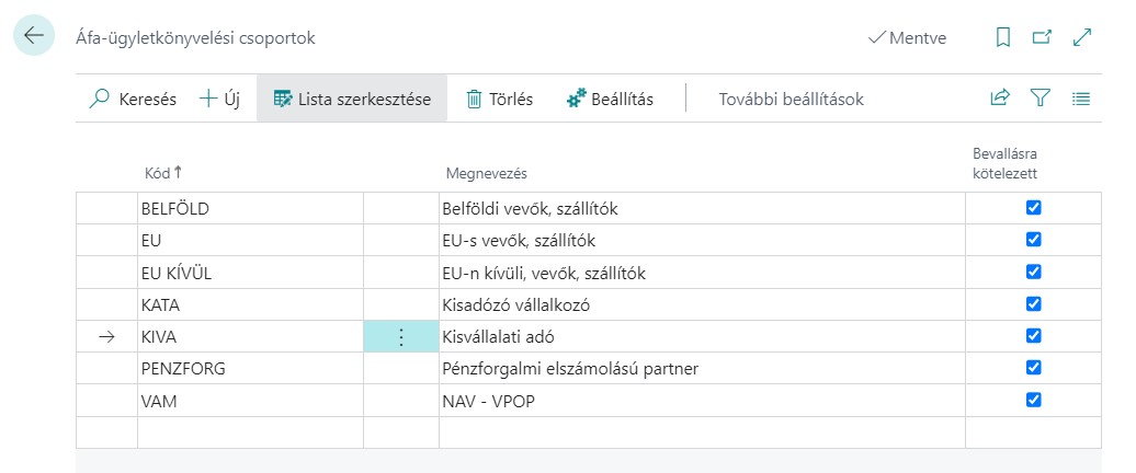 Áfa ügyletkönyvelési csoport