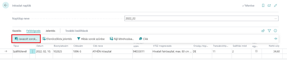 Intrastat naplók
