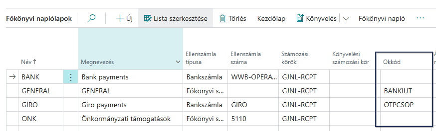 Főkönyvi naplólapok oldal