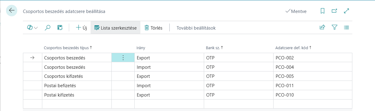 Csoportos beszedés adatcsere beállítása