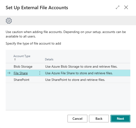 Külső fájlfiók hozzáadása