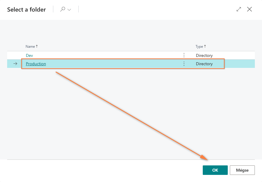 Külső tároló mappa kiválasztása